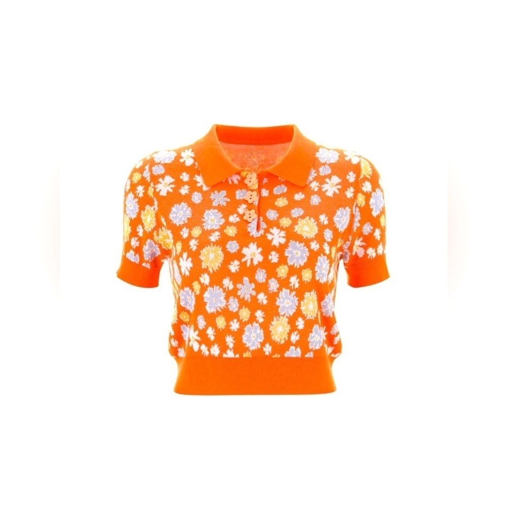 Cider Orange Floral Polo Crop Top